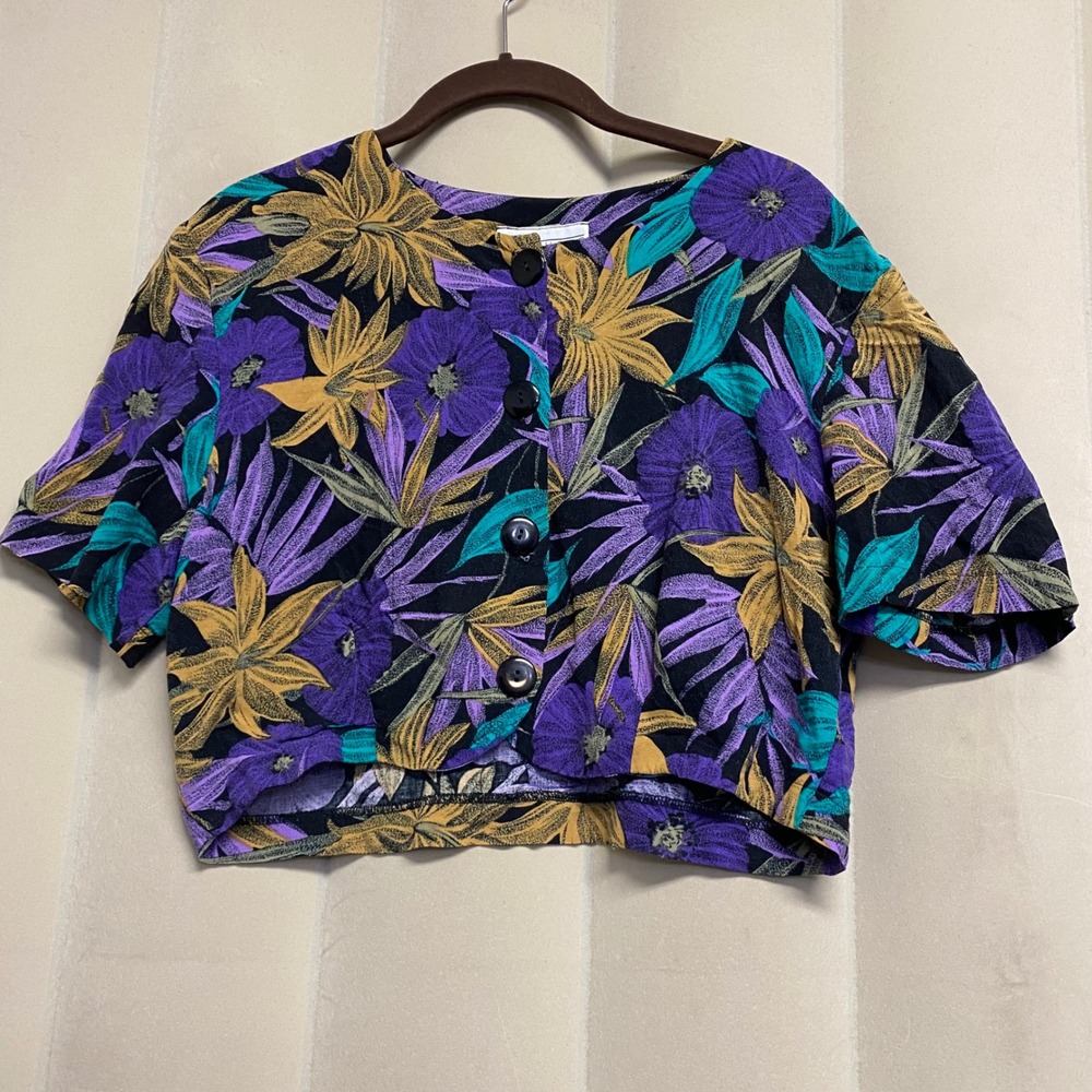 Vintage Rampage Women's Top Cropped Floral Button Front 80s 90s Lightweight
